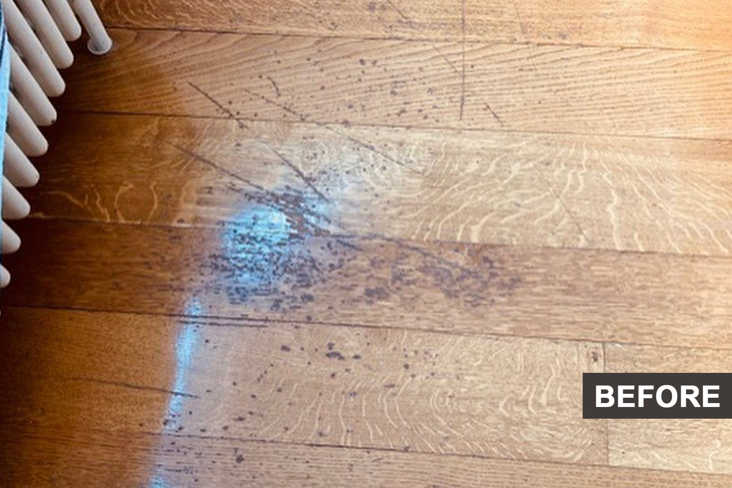A dirty, worn-out floor before repair