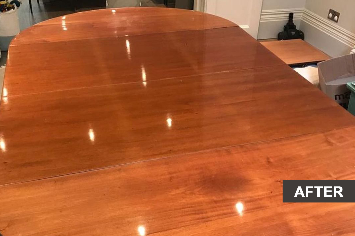 Wooden dining table after french polish