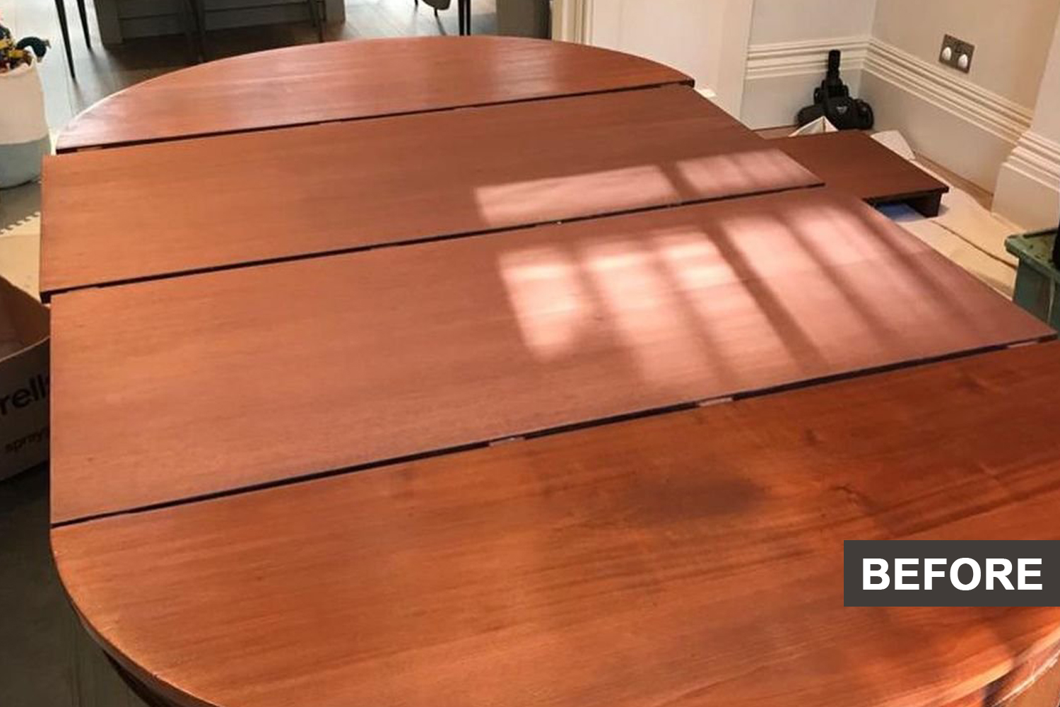 Before polishing wooden dining table.