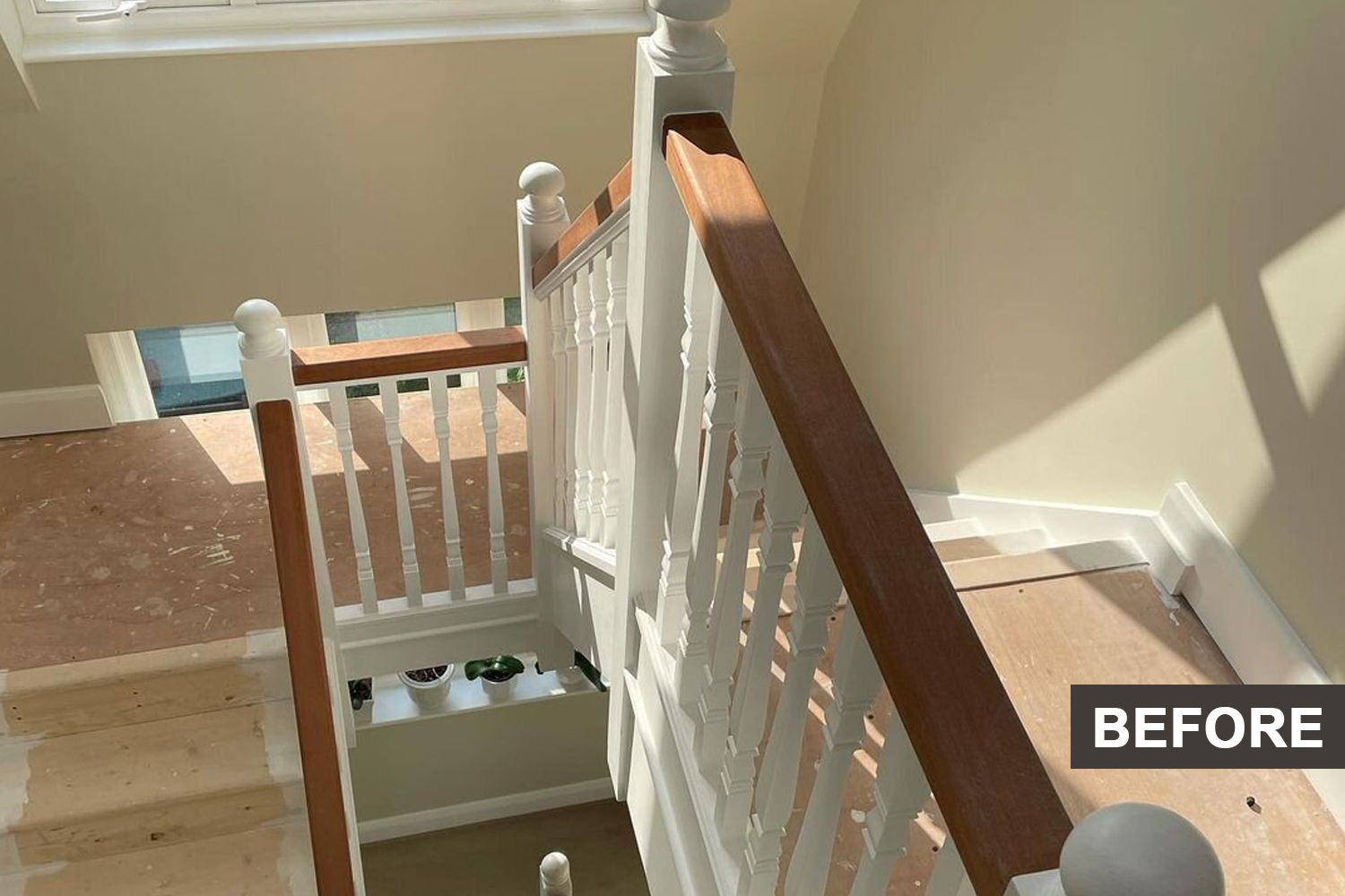A staircases in a house before french polish