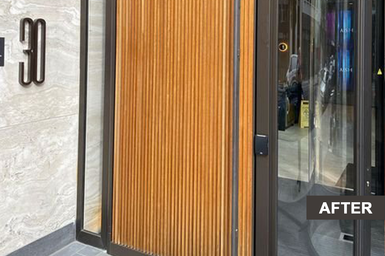 A wooden panel door after restoration