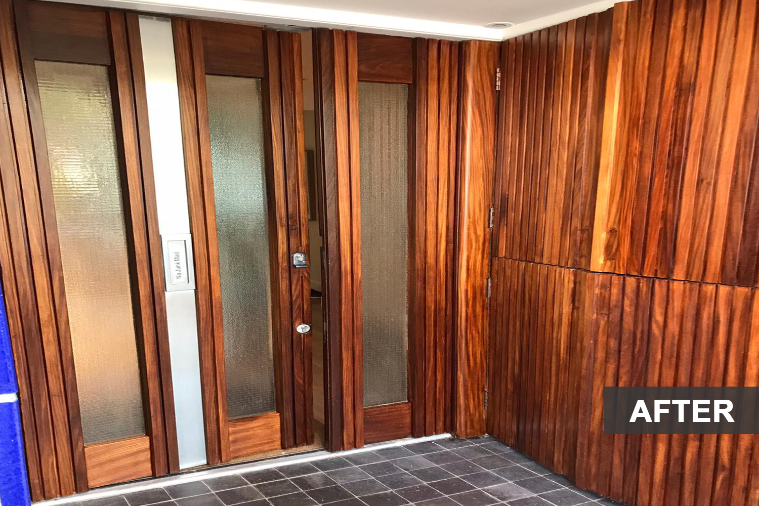 A exterior wooden door after restoration