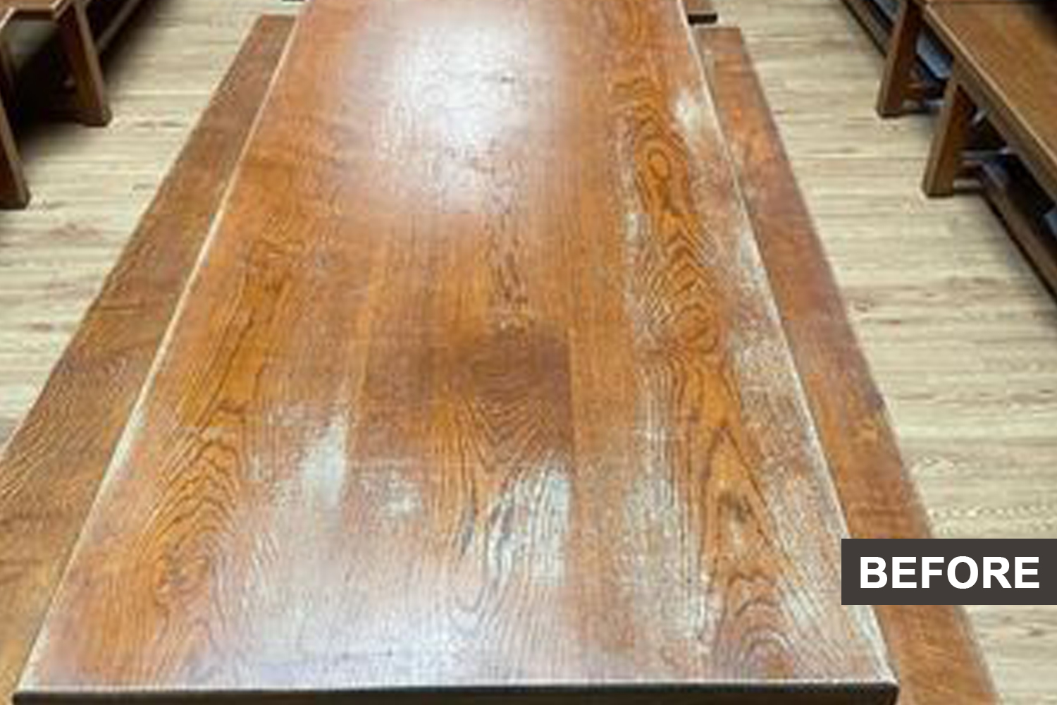 School dining tables before polishing