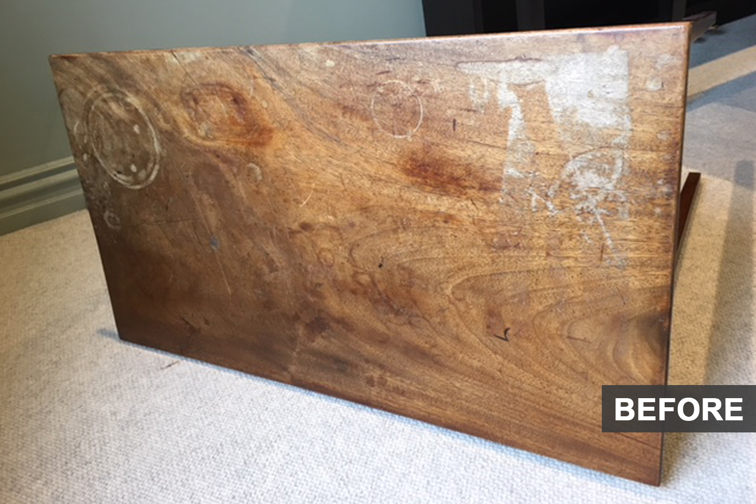  Wooden table with stain, before restoration